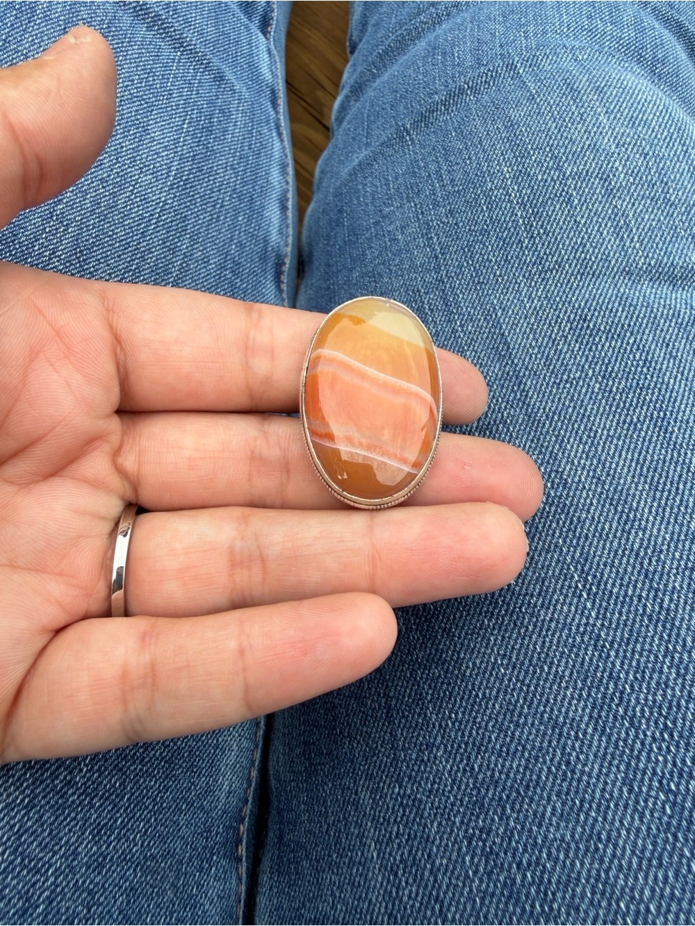 Sterling Silver Oval Orange Agate Statement Ring